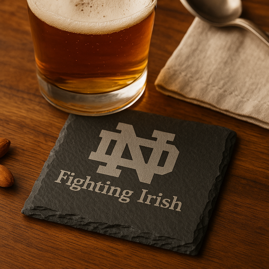 Notre Dame “Fighting Irish” Engraved Slate Coaster – 4×4" Laser Etched Barware
