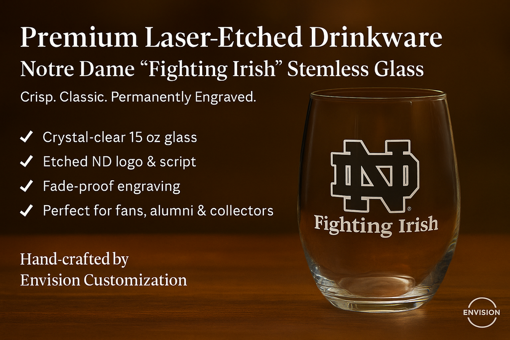 Notre Dame Fighting Irish Etched Glass – Premium Laser-Engraved Stemless Glass